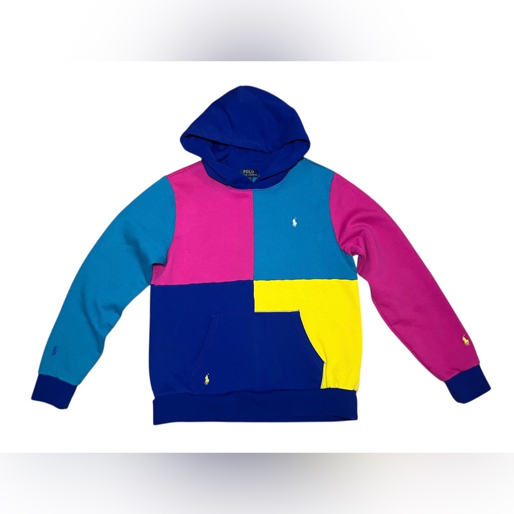 Polo Ralph Lauren Color Block Pink Blue Yellow Hoodie Hoody Youth Xl/Men's M - Picture 2 of 7